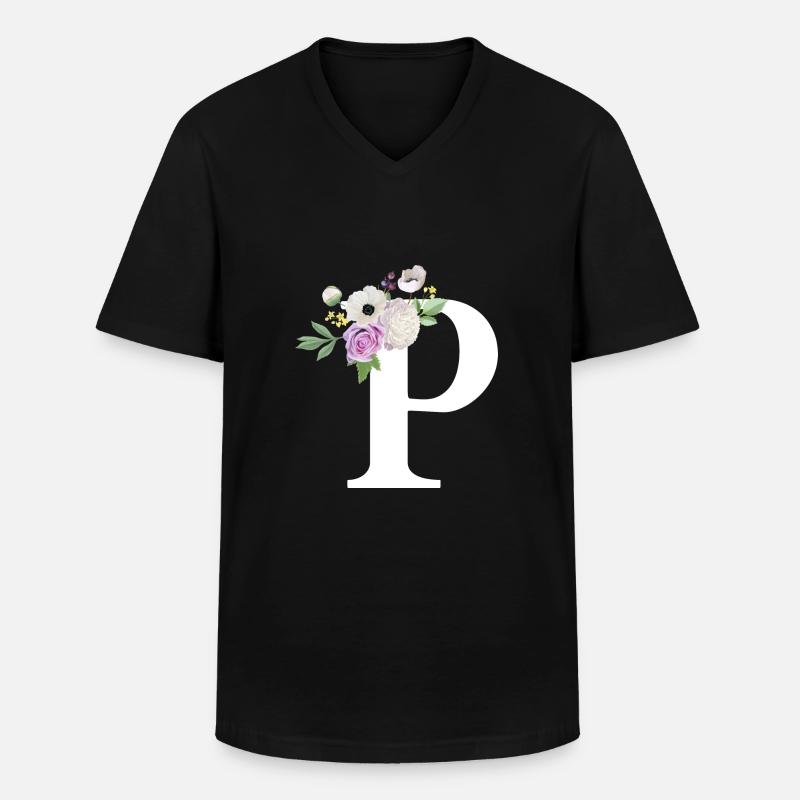 Lila Blumenbuchstabe p - Männer-T-Shirt mit V-Ausschnitt - Schwarz