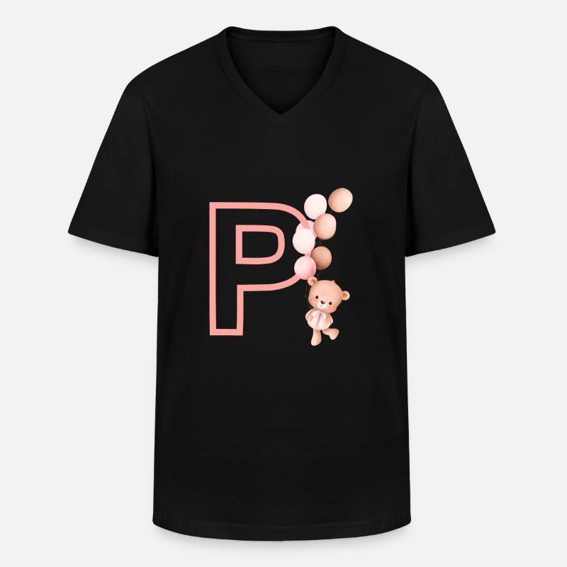 Rosa Bär Buchstabe P - Männer-T-Shirt mit V-Ausschnitt - Schwarz
