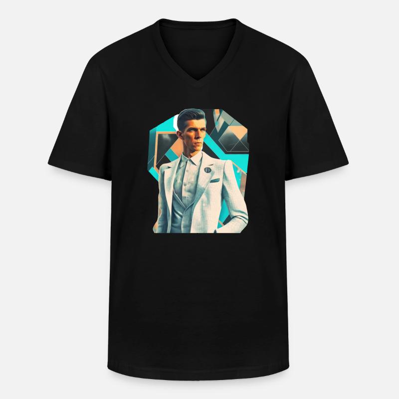 Retro Flash No20 - Männer-T-Shirt mit V-Ausschnitt - Schwarz