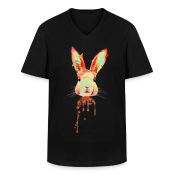 Lapin Orange fluo - T-shirt col V Homme - noir - Devant - AI Model Male 178 dark (178cm)
