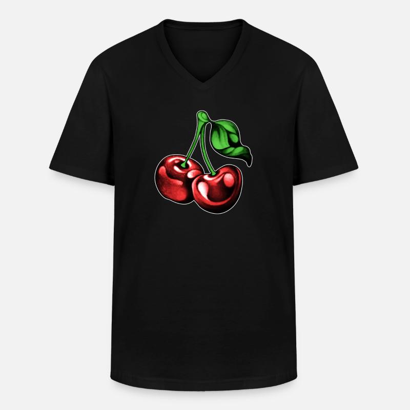 Kirschen Kirsche Obst Früchte Sommer - Männer-T-Shirt mit V-Ausschnitt - Schwarz