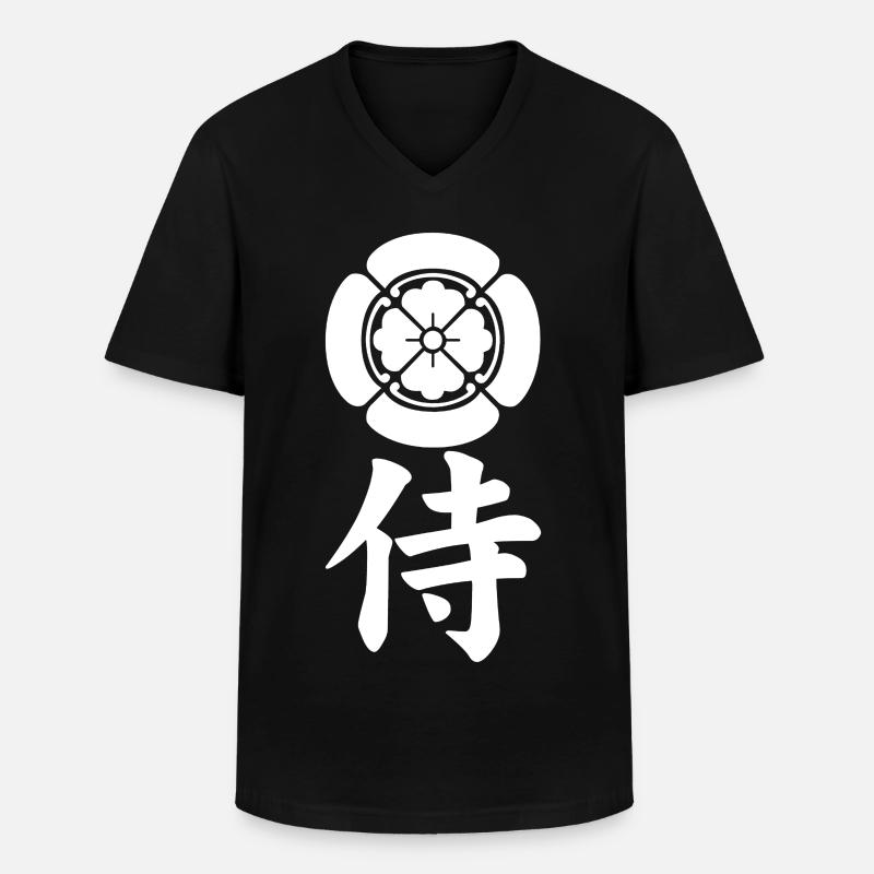 Samurai-Emblem des Oda-Clans (weiß) - Männer-T-Shirt mit V-Ausschnitt - Schwarz