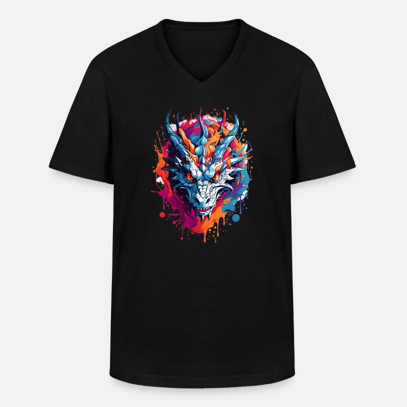 Coole Drache - Männer-T-Shirt mit V-Ausschnitt - Schwarz