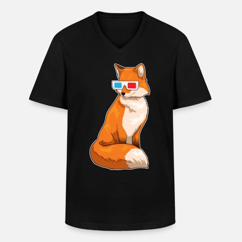 Fuchs Brille - Männer-T-Shirt mit V-Ausschnitt - Schwarz