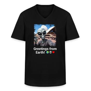 Aliens Down Under - Opera House Encounter - Men's V-Neck T-Shirt - black - Front - AI Model Male 178 dark (178cm)