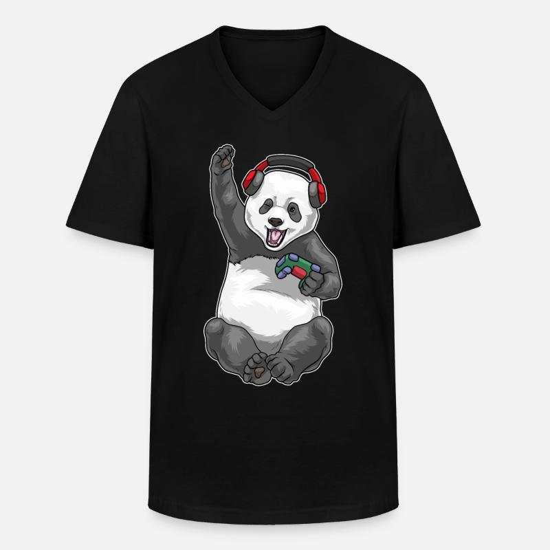 Panda Gamer Controller - Männer-T-Shirt mit V-Ausschnitt - Schwarz