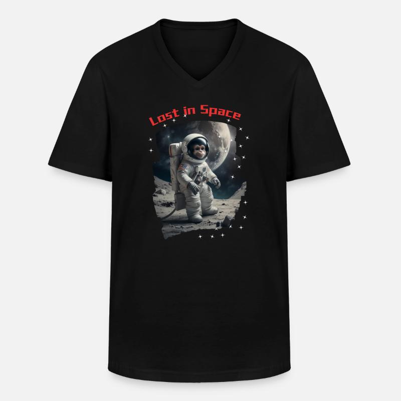 Lost in Space - Affe als Astronaut - Männer-T-Shirt mit V-Ausschnitt - Schwarz