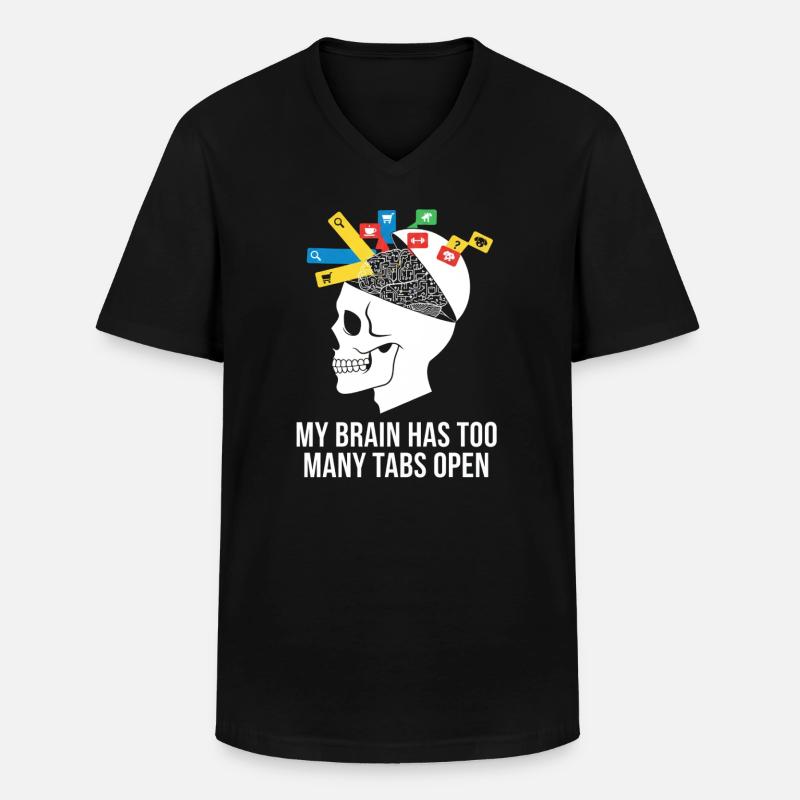 Tabs Open Skull Brain Meme - Men's V-Neck T-Shirt - black