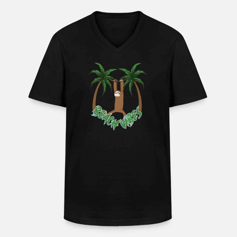 Beach Vibes Sloth - Männer-T-Shirt mit V-Ausschnitt - Schwarz