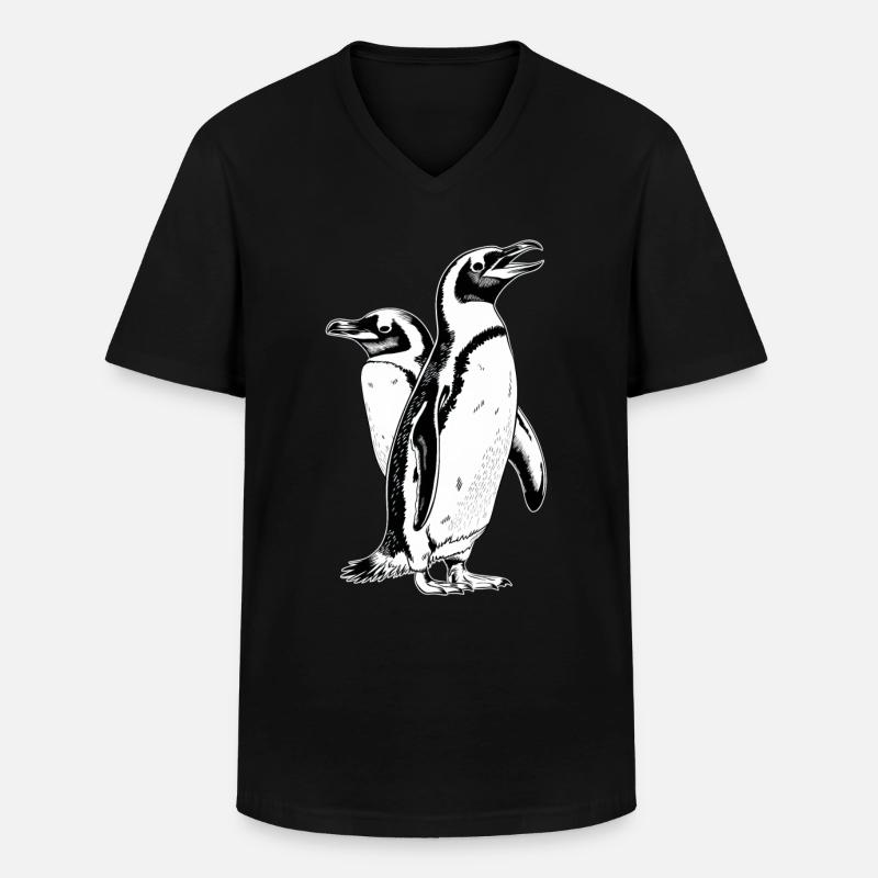Pinguin - Männer-T-Shirt mit V-Ausschnitt - Schwarz