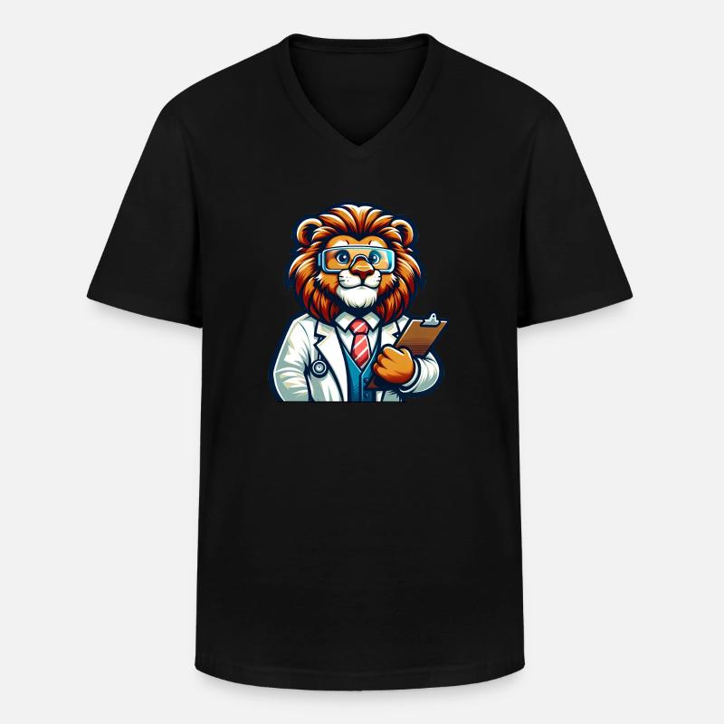 Cute Lion Scientist - Männer-T-Shirt mit V-Ausschnitt - Schwarz