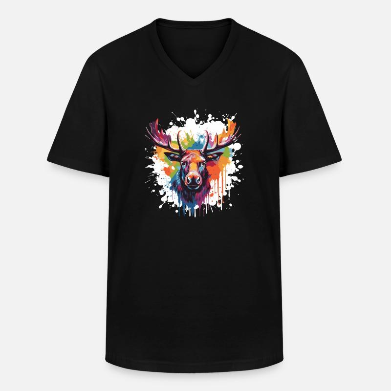 Elch - Männer-T-Shirt mit V-Ausschnitt - Schwarz