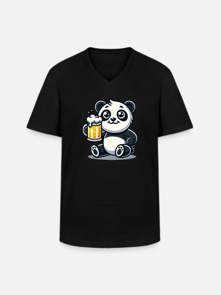Cute Panda Drinking Beer - Männer-T-Shirt mit V-Ausschnitt - Schwarz