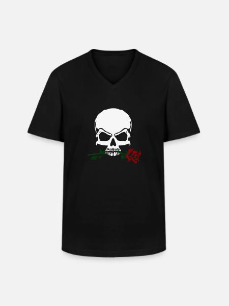 Rose And Skull - Men's V-Neck T-Shirt - black