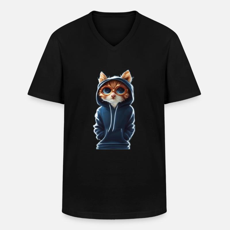 Katze mit Pulli 2 - Männer-T-Shirt mit V-Ausschnitt - Schwarz