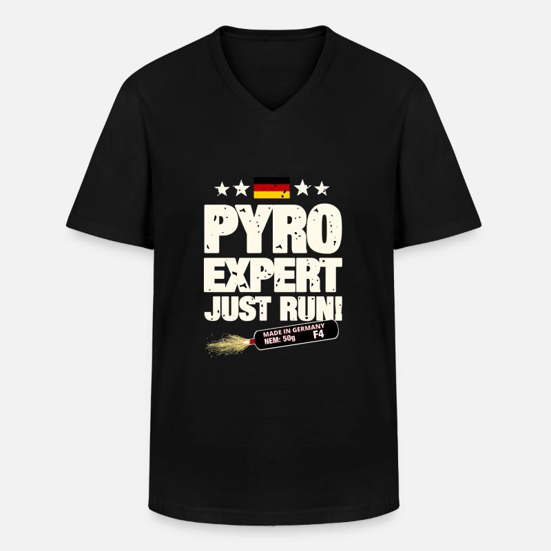 Pyro Pyrotechnik - Männer-T-Shirt mit V-Ausschnitt - Schwarz