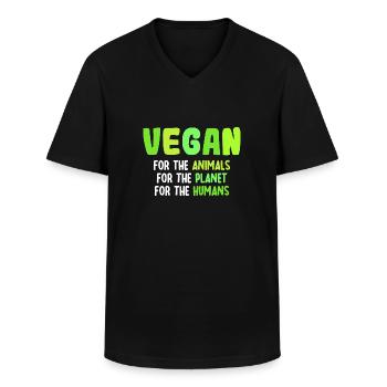 Vegan for Animals, Planet, People Design for - Men's V-Neck T-Shirt - black - Front - AI Model Male 178 dark (178cm)