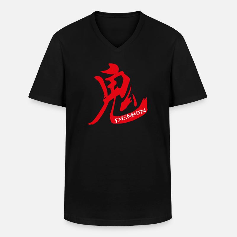 Dämon Kanji - Männer-T-Shirt mit V-Ausschnitt - Schwarz