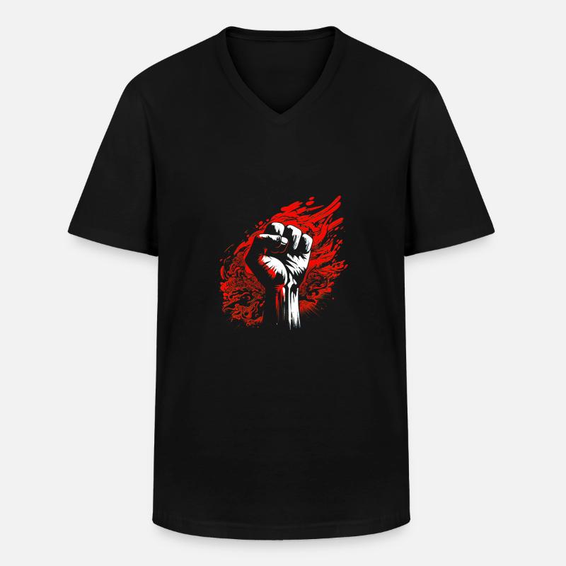 Erhobene Faust - Männer-T-Shirt mit V-Ausschnitt - Schwarz