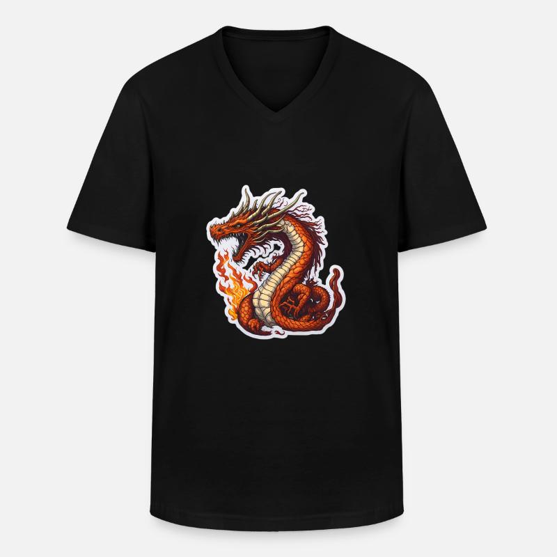 Drache Drachen Feuerdrache Cool - Männer-T-Shirt mit V-Ausschnitt - Schwarz