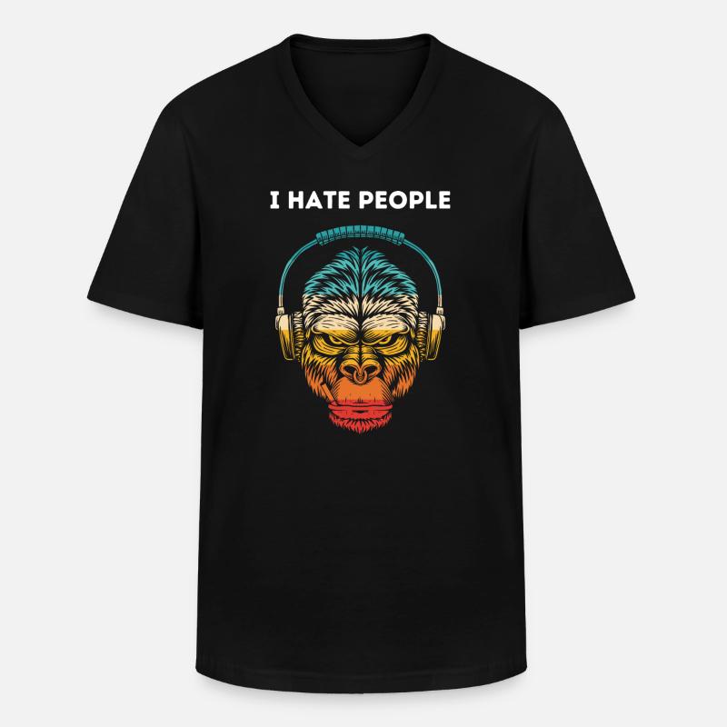 Gorilla Kopfhörer Regenbogen - Männer-T-Shirt mit V-Ausschnitt - Schwarz