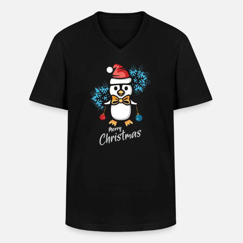 Weihnachtspinguin mit Schneeflocken - Männer-T-Shirt mit V-Ausschnitt - Schwarz