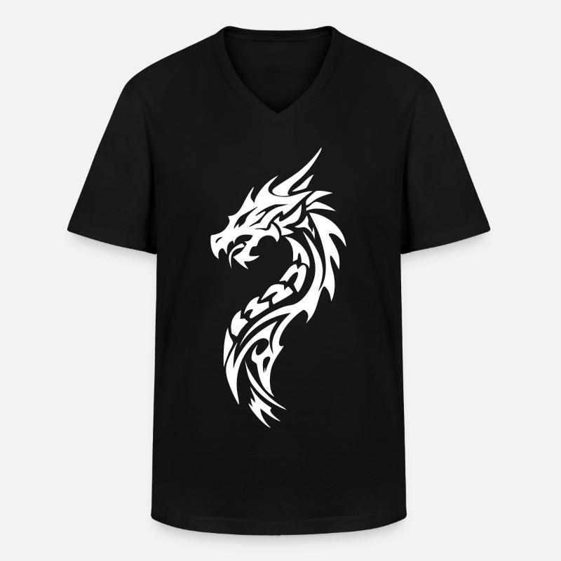 Tribal Drache Silhouette - Männer-T-Shirt mit V-Ausschnitt - Schwarz