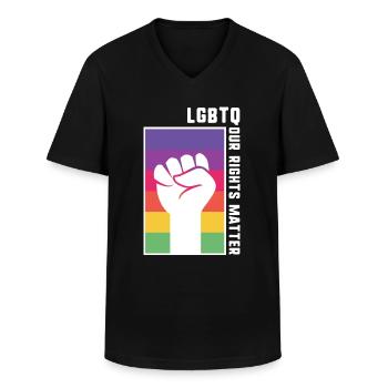 LGBTQ OUR RIGHTS MATTER / CSD Gay Lesbisch Schwul - Männer-T-Shirt mit V-Ausschnitt - Schwarz - Vorne - AI Model Male 178 dark (178cm)