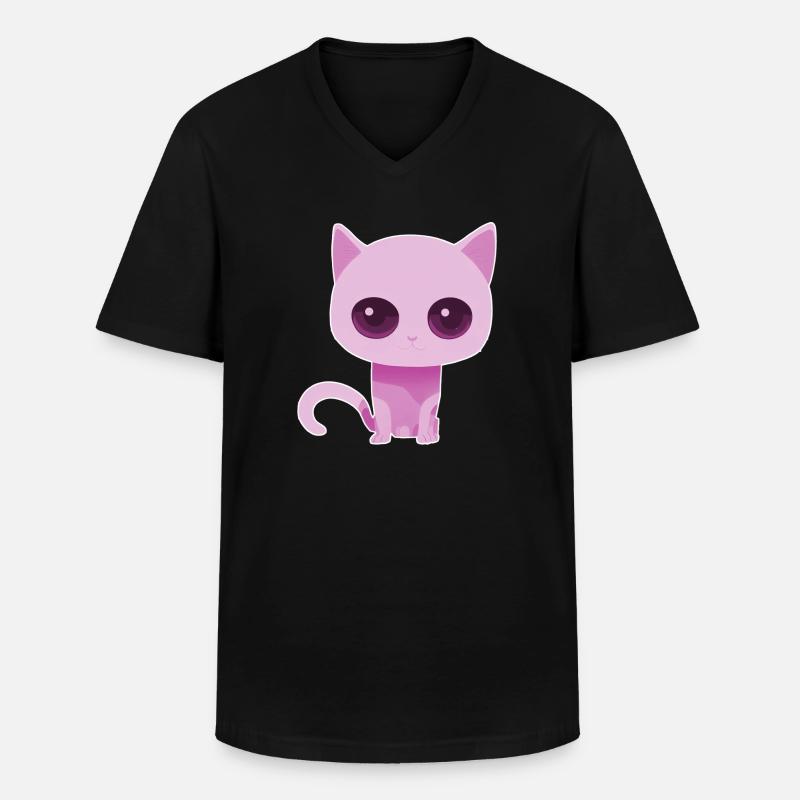 kleine Pinke Katze - Männer-T-Shirt mit V-Ausschnitt - Schwarz