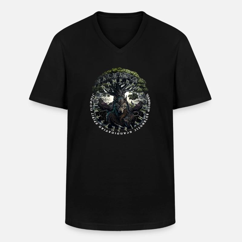 Wikinger Valhalla Wolf Odins - Männer-T-Shirt mit V-Ausschnitt - Schwarz