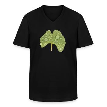 Feuille de Ginkgo Goutte d’eau Photo de feuille de Ginkgo - T-shirt col V Homme - noir - Devant - AI Model Male 178 dark (178cm)