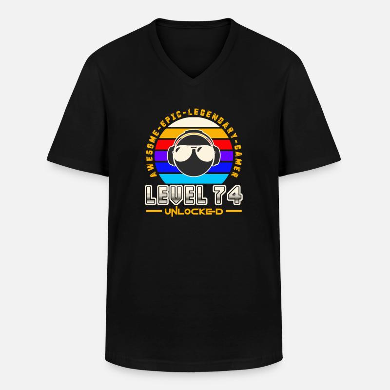 Stufe 74 - Männer-T-Shirt mit V-Ausschnitt - Schwarz