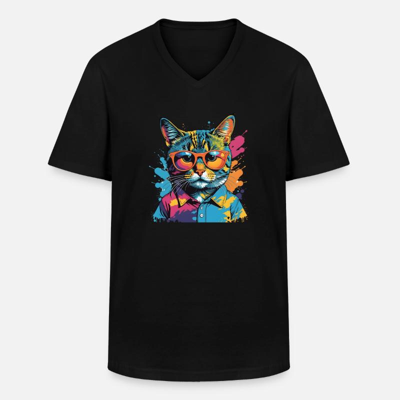 MADFOXX - CC-Cat - Männer-T-Shirt mit V-Ausschnitt - Schwarz