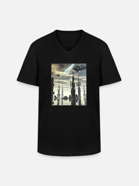 Fantasie Science Fiction Stadt - Männer-T-Shirt mit V-Ausschnitt - Schwarz
