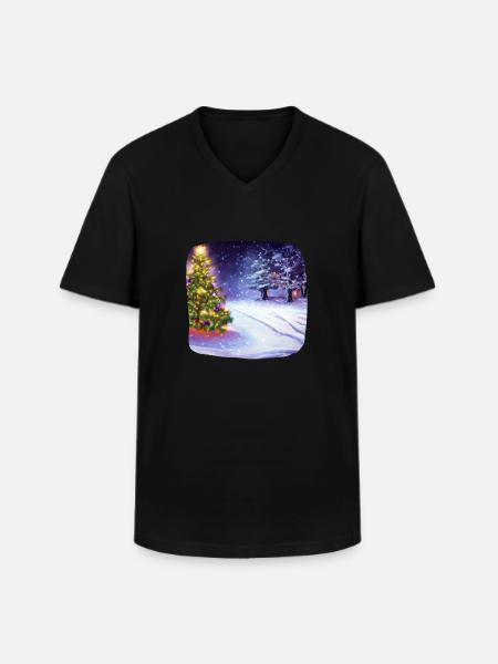 Weihnachtsbaum mit Schnee - Männer-T-Shirt mit V-Ausschnitt - Schwarz
