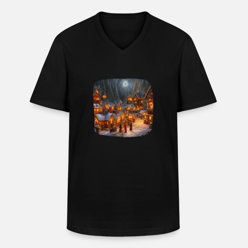 Weihnachtsdorf - Männer-T-Shirt mit V-Ausschnitt - Schwarz