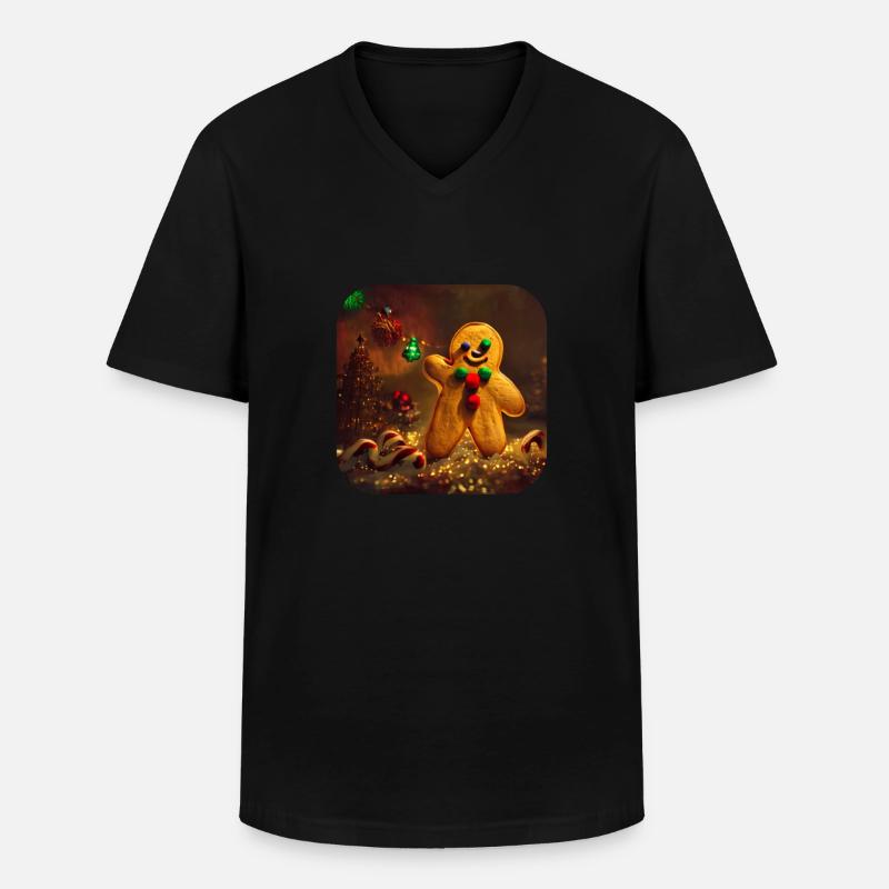 Weihnachts Lebkuchenmann - Männer-T-Shirt mit V-Ausschnitt - Schwarz