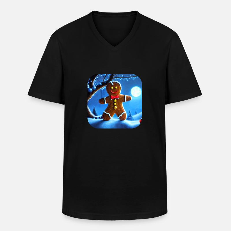 Weihnachts Lebkuchenmann - Männer-T-Shirt mit V-Ausschnitt - Schwarz
