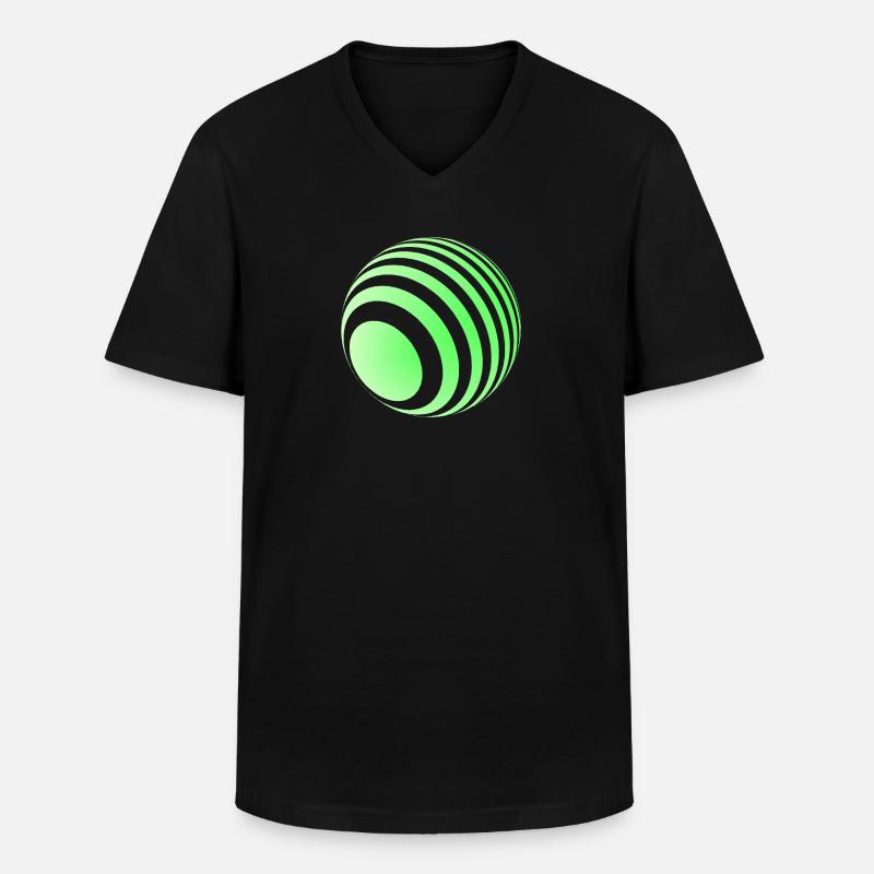 Boule 3D avec rayures vertes - T-shirt col V Homme - noir