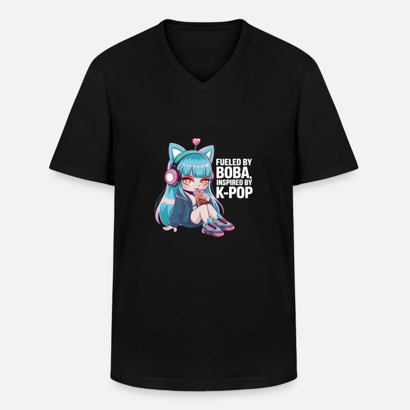 K pop und bubble Tea - Männer-T-Shirt mit V-Ausschnitt - Schwarz