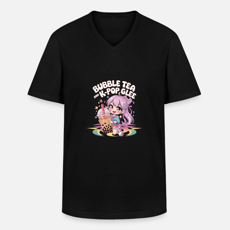 K pop und bubble Tea - Männer-T-Shirt mit V-Ausschnitt - Schwarz