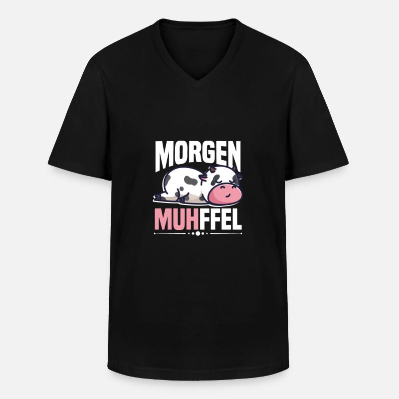 Morgenmuffel Kuh Motiv MUHffel - Männer-T-Shirt mit V-Ausschnitt - Schwarz