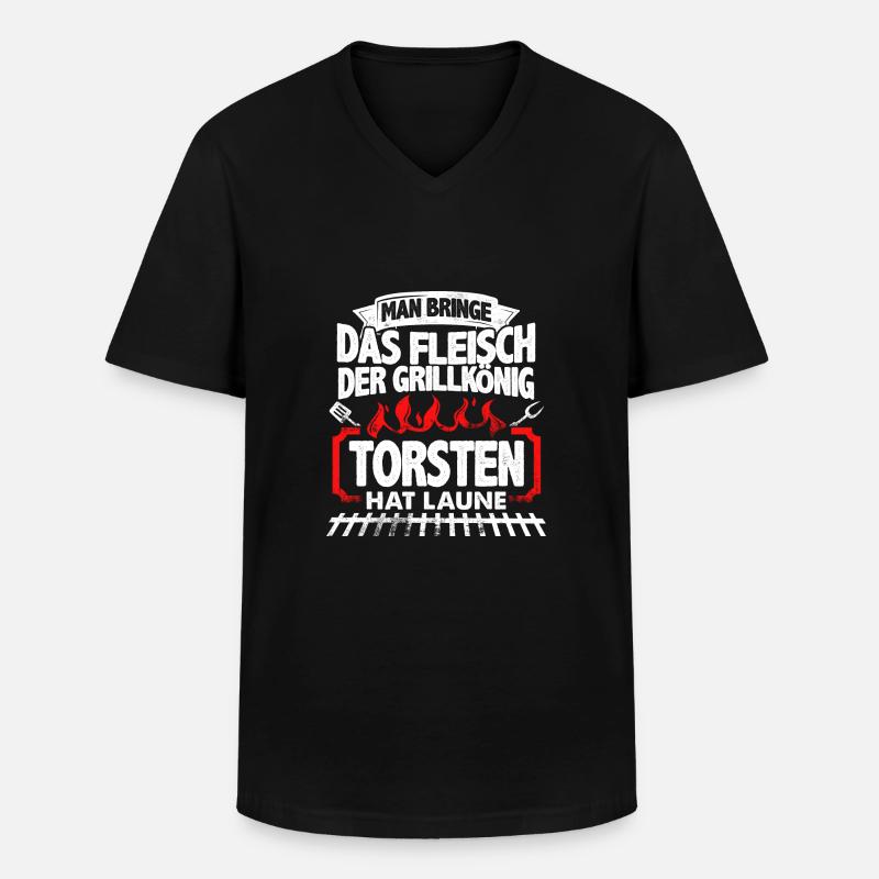TORSTEN - Grill - Männer-T-Shirt mit V-Ausschnitt - Schwarz