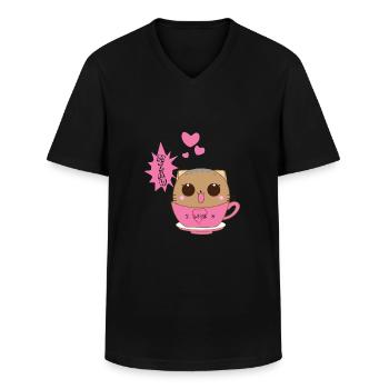 Cat Cute - Men's V-Neck T-Shirt - black - Front - AI Model Male 178 dark (178cm)