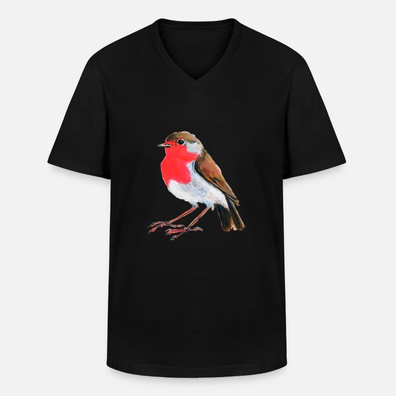 Rotkehlchen - Männer-T-Shirt mit V-Ausschnitt - Schwarz