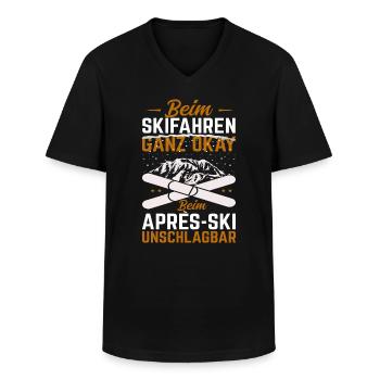 Beim Skifahren okay bei Après Ski unschlagbar - Männer-T-Shirt mit V-Ausschnitt - Schwarz - Vorne - AI Model Male 178 dark (178cm)
