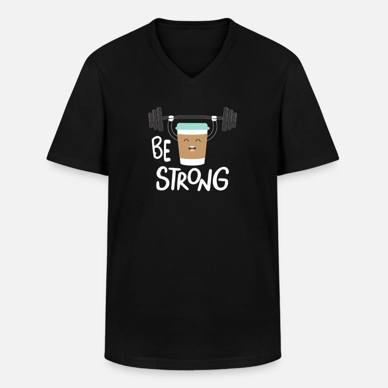 Sei stark und Kaffee - Männer-T-Shirt mit V-Ausschnitt - Schwarz