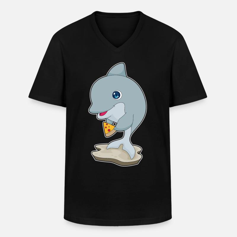 Delfin Pizza - Männer-T-Shirt mit V-Ausschnitt - Schwarz