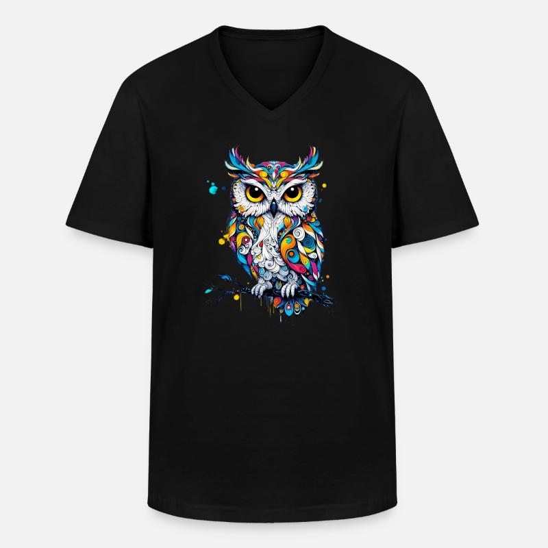 Eule - Männer-T-Shirt mit V-Ausschnitt - Schwarz
