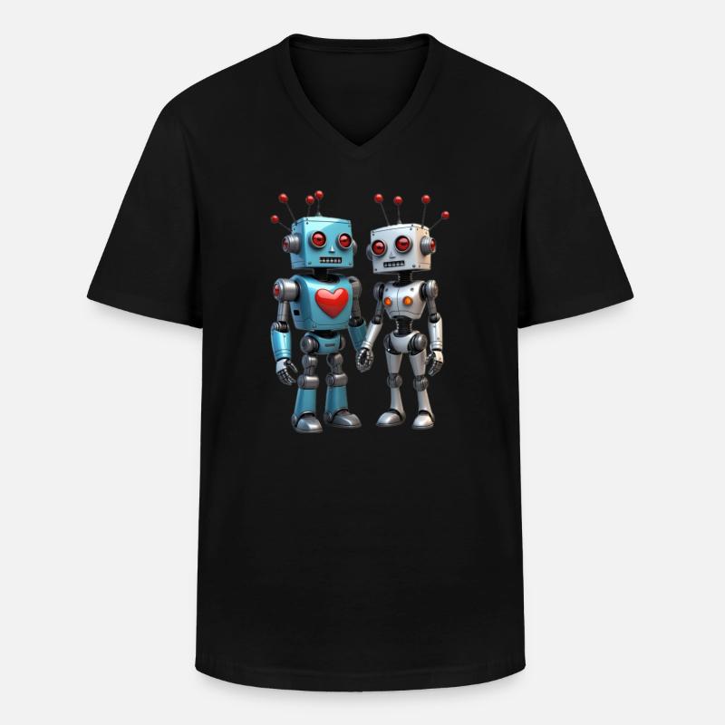 Roboter Pärchen - Männer-T-Shirt mit V-Ausschnitt - Schwarz